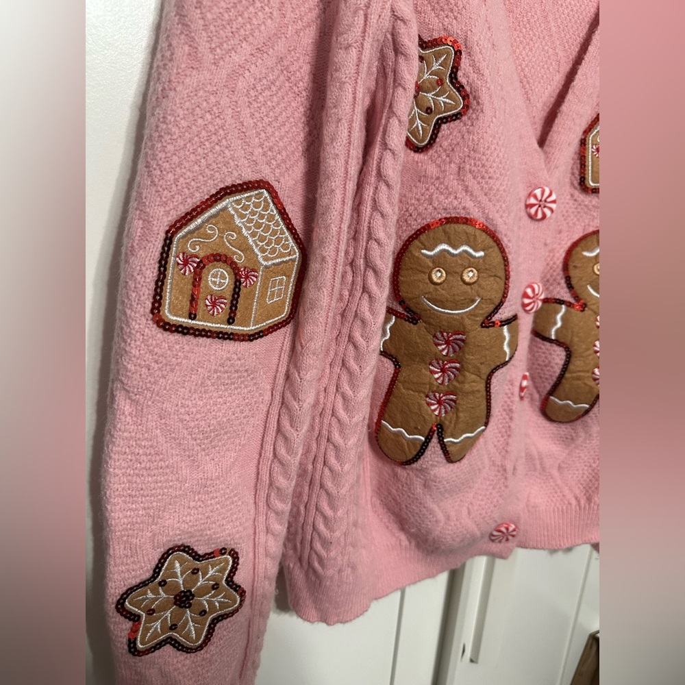 Grace Pink Gingerbread Appliqué Cardigan Sweater - Picture 4 of 6